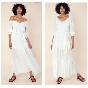HALE Bob Honor Solid Tie Belt On or Off Shoulder Maxi Dress Beach Cover Up New
